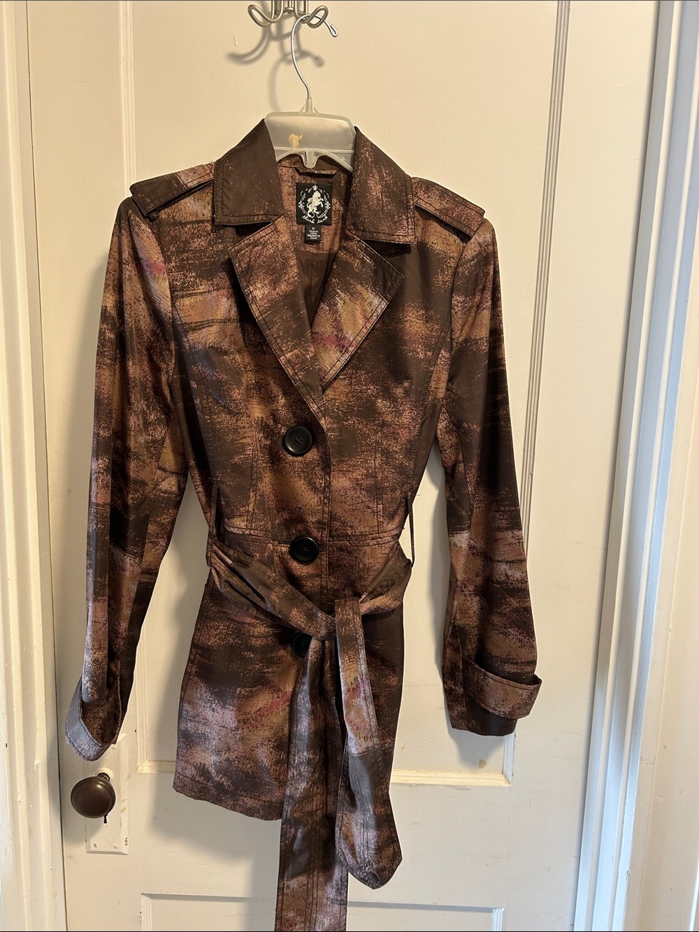 Women's Brown Printed Belted Trench Coat by Think Tank